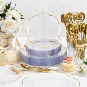 EI 180pcs Clear and Gold Plastic Plates with Plastic Silverware,Dinnerware Plate Set for Party