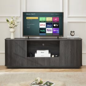 64 Inch Wavy TV Stand, Rounded Sideboard, Storage Cabinet  Wooden Vertical Stripe Cabinet For Living Room Bedroom Entryway Black,64W X 15D X 24H. (Option: Black)