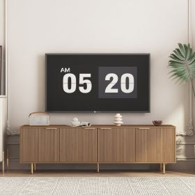 Wood Modern TV Stand Fluted 68 T, Entertainment Center With Storage Doors, TV Console Media Cabinet,  For 55  Inch TV, Living Room (Option: Wood)